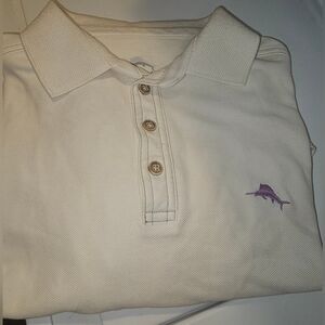 Tommy Bahama Cream Polo Purple Marlin Emblem Men's M